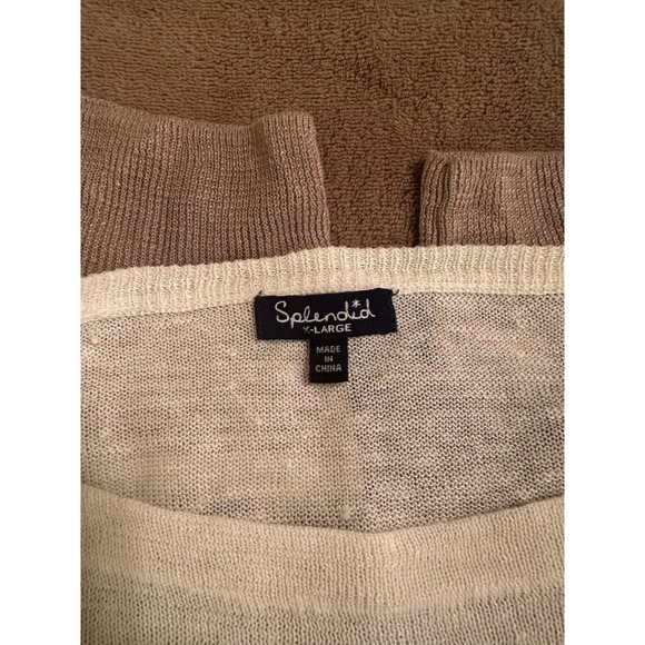 Splendid Women's Long Sleeve Linen Striped Pullover Sweater Size XL Beige White - Picture 7 of 7